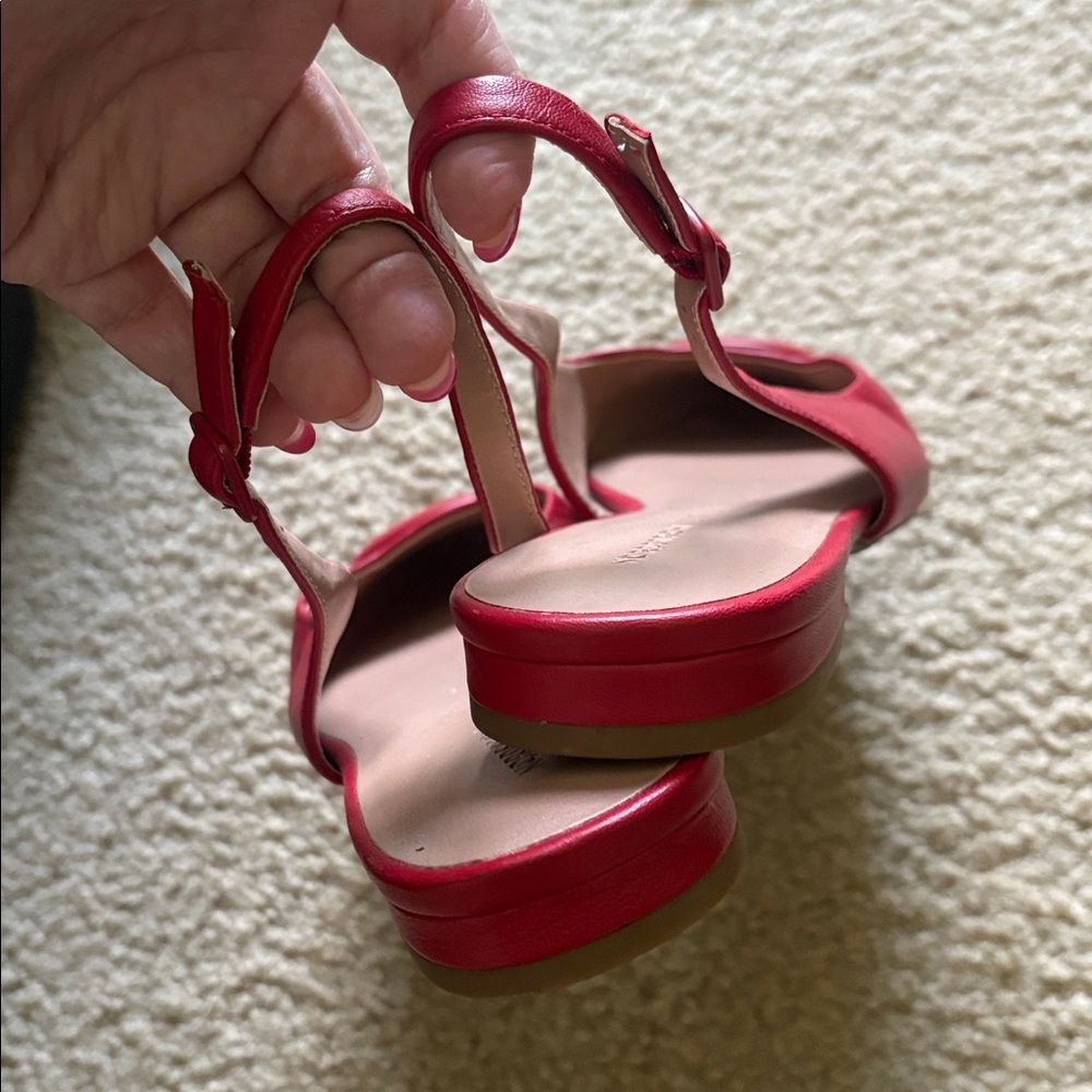 Nordstrom Becca  Leather Pointed Toe Slingback Flat In Red Sz 9.5 - Picture 7 of 7